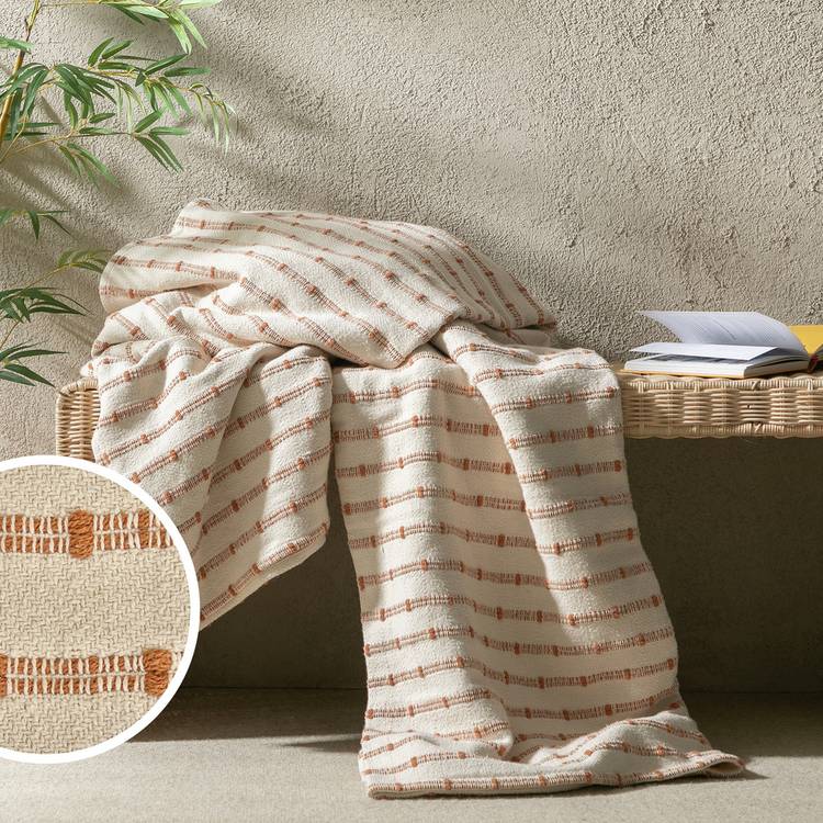 Habitat Global Throw - Neutral & Rust - 200x220cm