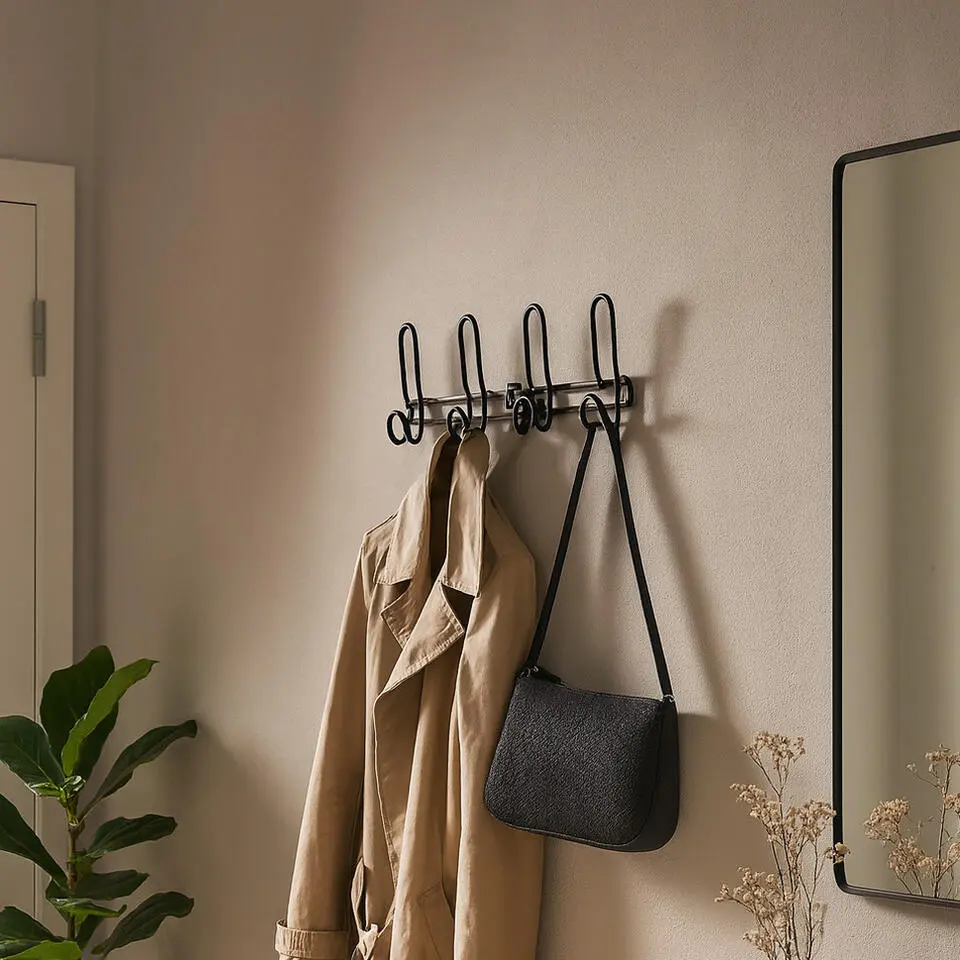 Wandkapstok - zwart - 4-haaks - aluminium - 12,6 x 38 cm