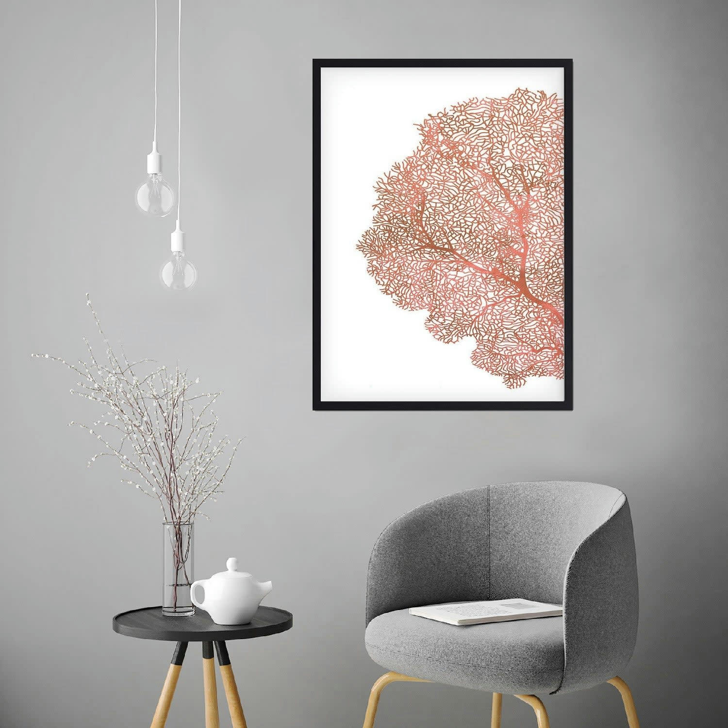 CORAL - Affiche avec cadre noir - Corail - 50x70
