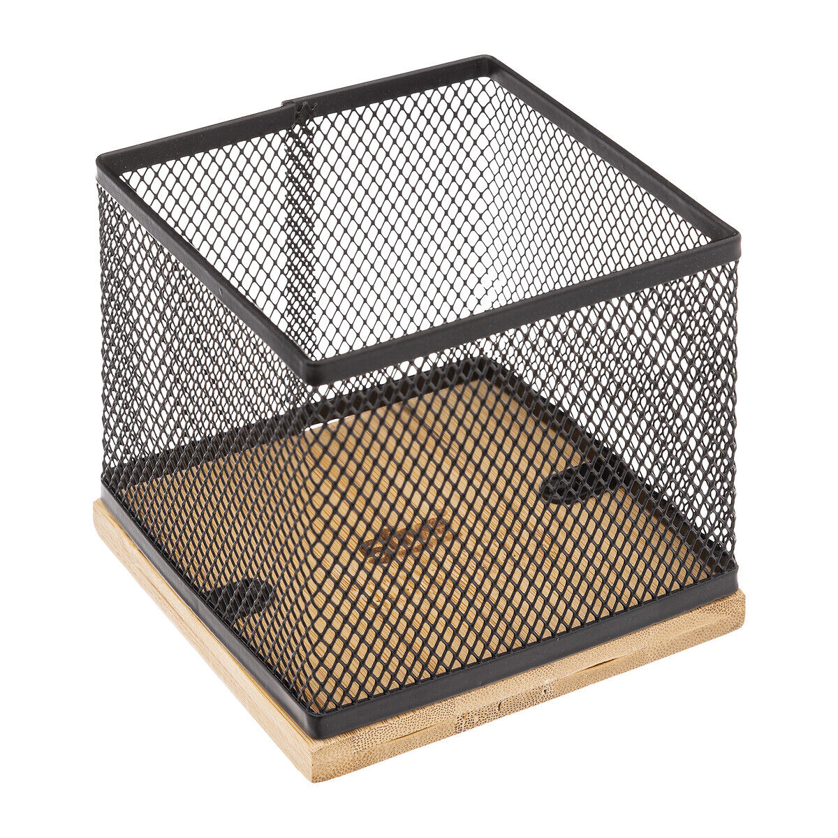 Porta lápis em bambu e metal preto