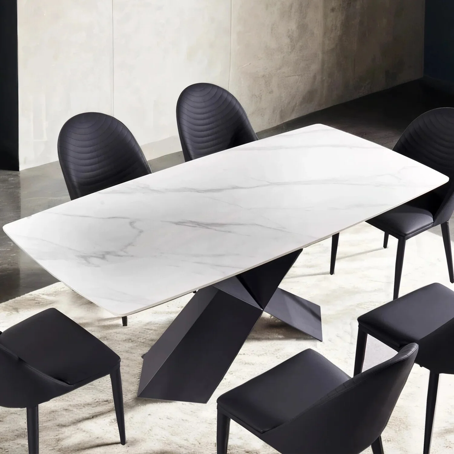 Rectangular Dining Table with X-Shaped Pedestal Base in Black and White - Black/White