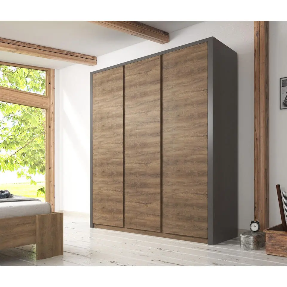 Meubella - Kledingkast Monaco - Eiken - Grijs - 166 cm