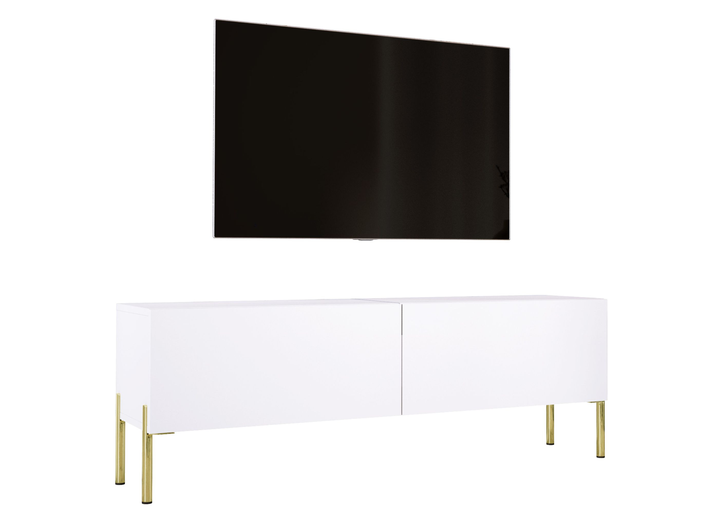 Szafka RTV : Biały Matowy, złote nogi, 140 x 34 x 32 cm