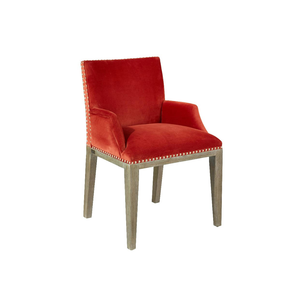 FORGE - KENZA - Fauteuil de table en velours et en bois clouté brique
