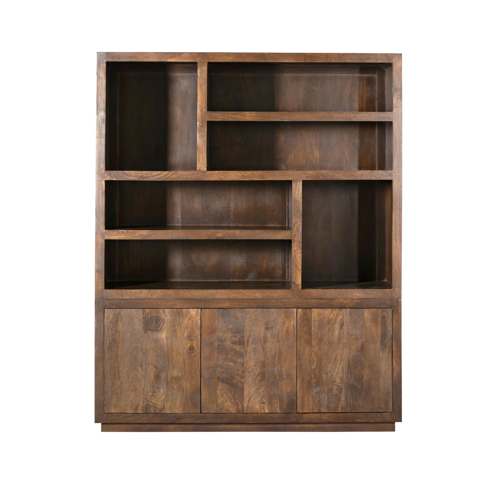 Grande bibliothèque bois foncé style minimaliste MONTARO
