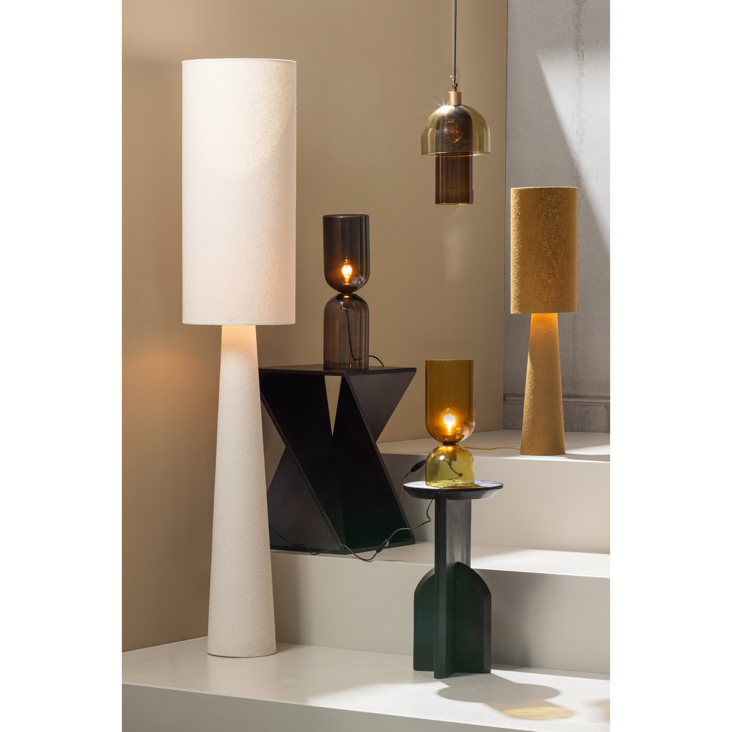 WOOOD Gigi Hanglamp Dubbele Kap - Gehamerd Glas - Naturel - 31x22x22