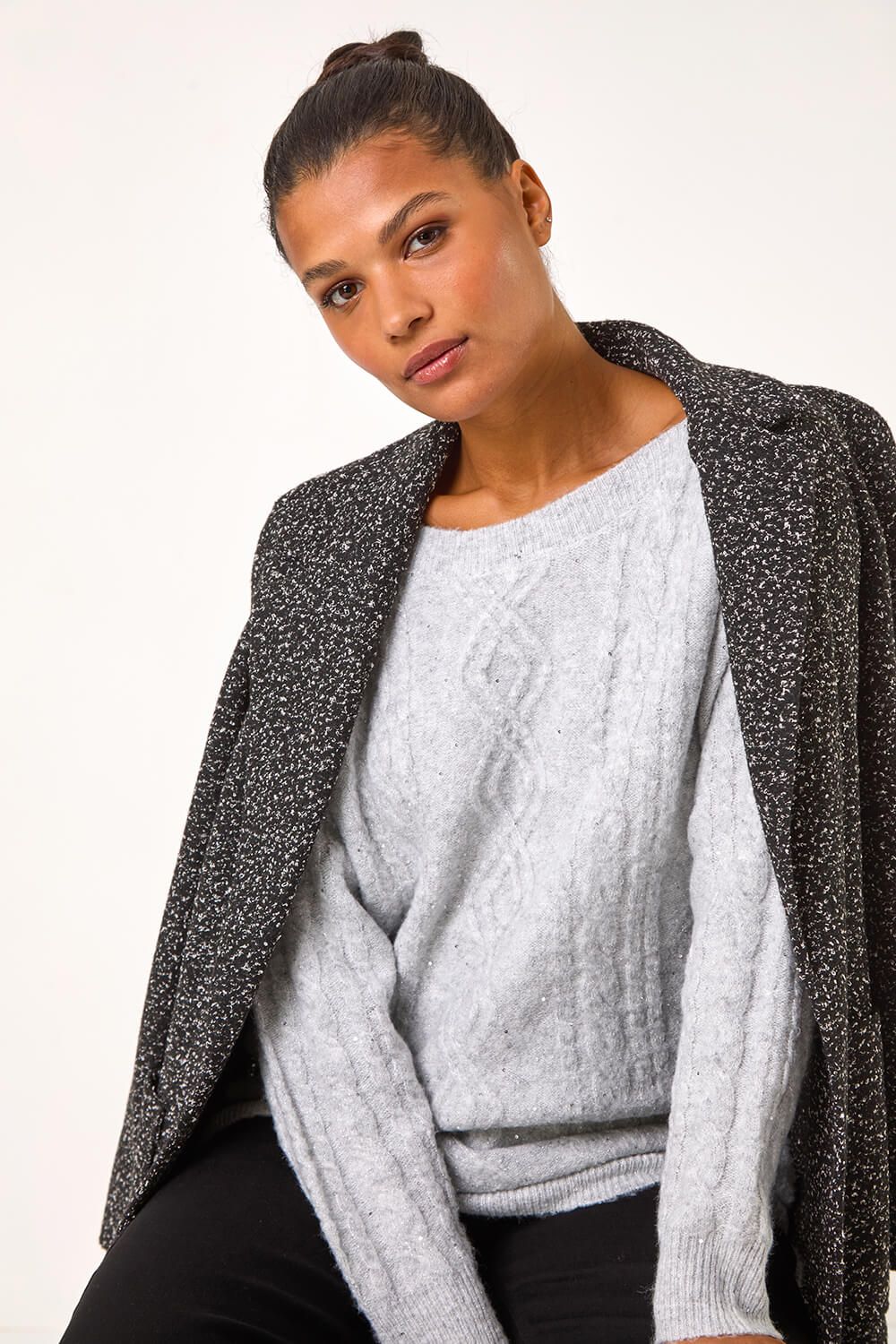 Roman Sequin Cable Knit Jumper