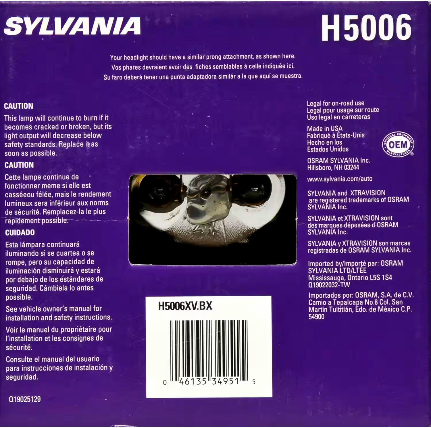 H5006 Sylvania XtraVision® Sealed Beam Headlight, Brighter Light, 1-pk