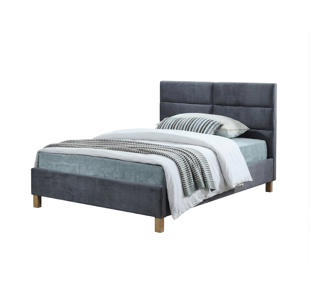 Łóżko tapicerowane SIERRA VELVET 120x200 szare bez szuflady/bez materaca