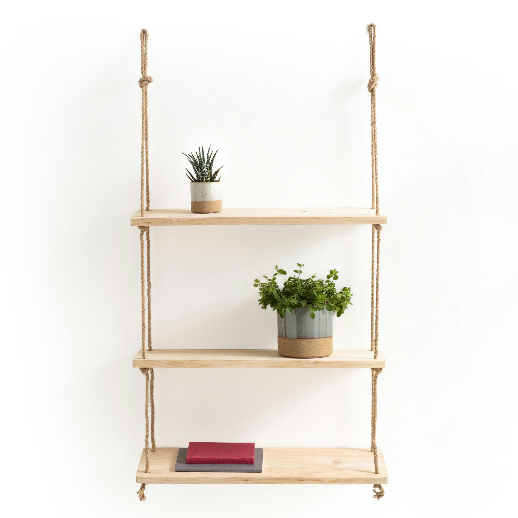 Etagère murale double en pin et sisal L60cm, Mareo
