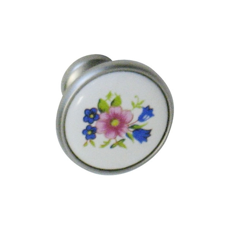 Bouton en porcelaine avec fleurs roses et bleues Ø 30 mm LINEA BERTOMANI