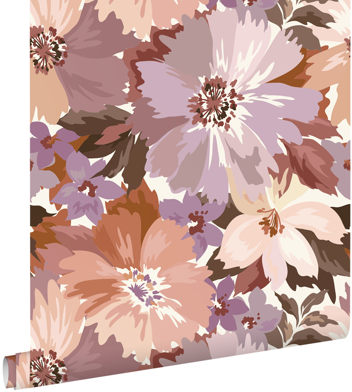 ESTAhome behang bloemen mauve paars en terracotta - 50 x 900 cm - 131266