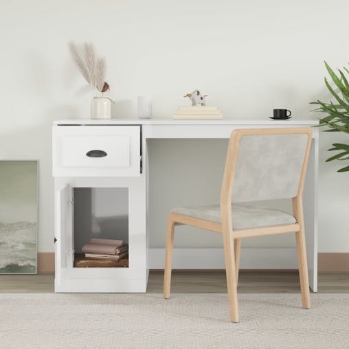 NNEVL Desk with Drawer High Gloss White 115x50x75 cm Engineered Wood