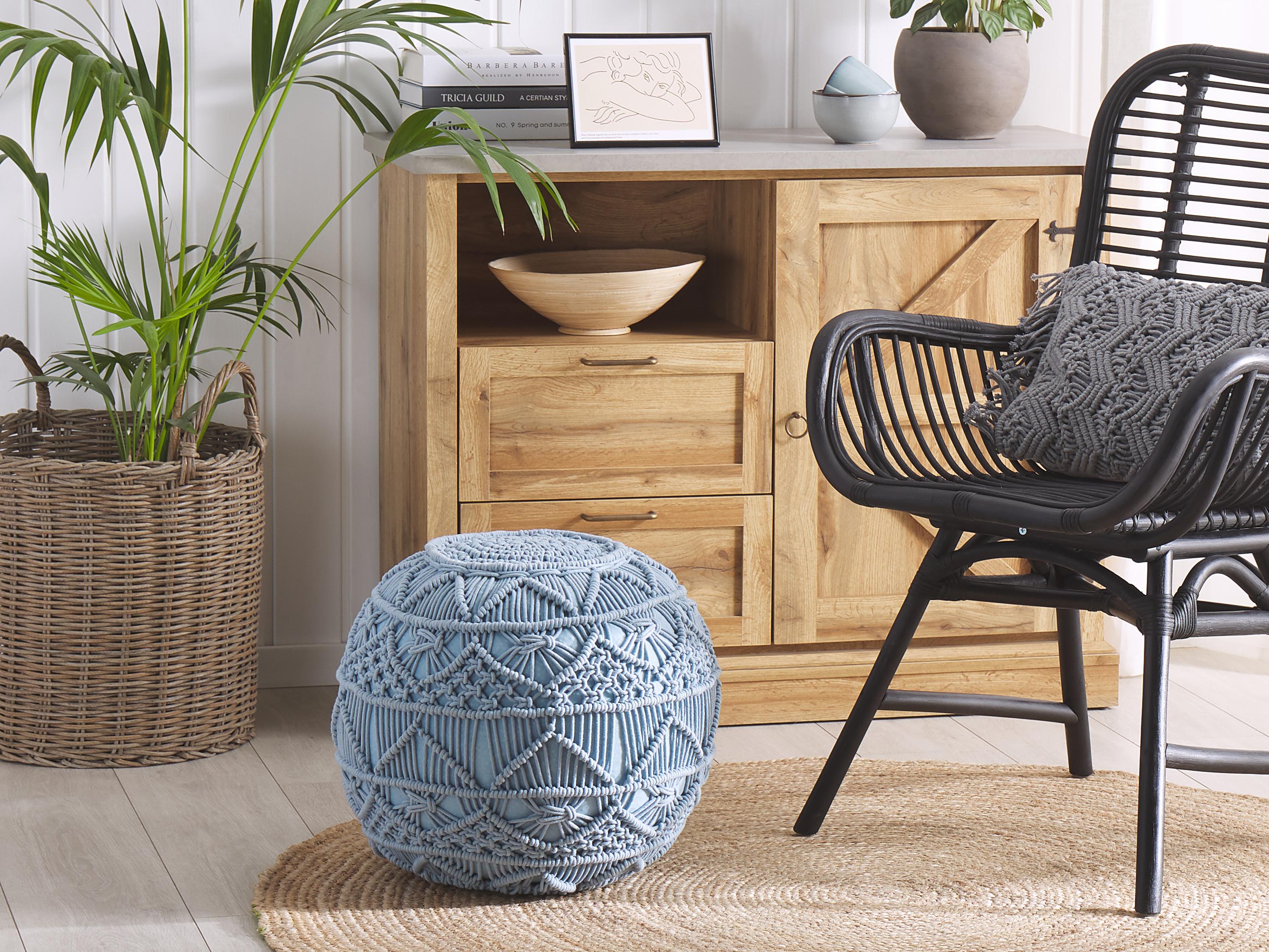 Pouffe Macram�� KAYSERI Cotton Blue
