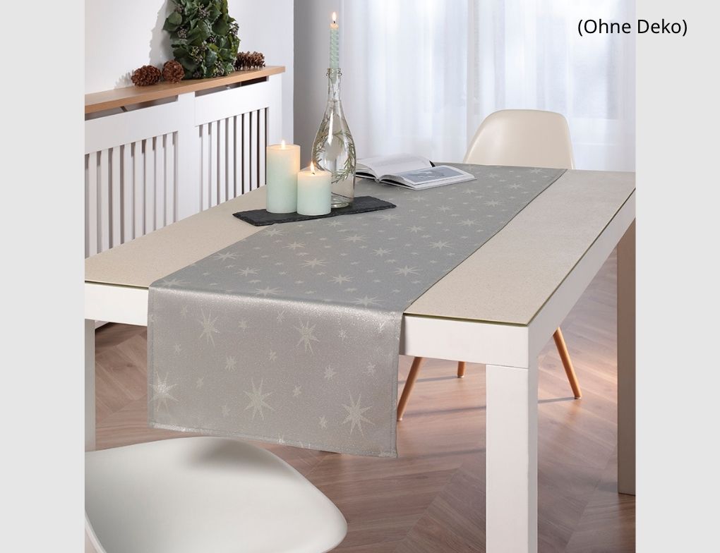 Tischläufer Stern Jacquard Silber