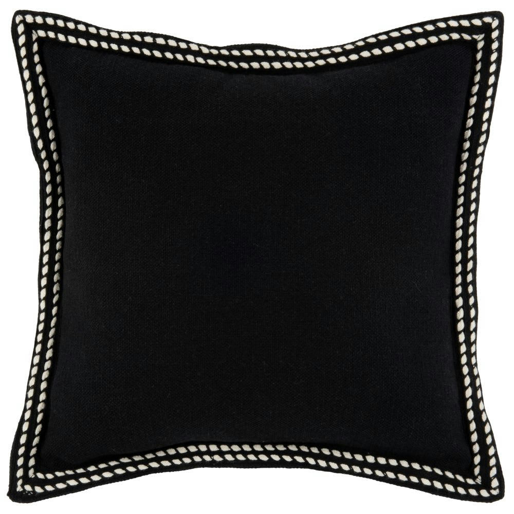 STEFFEN - Housse de coussin en coton et lin noir à galon 40x40