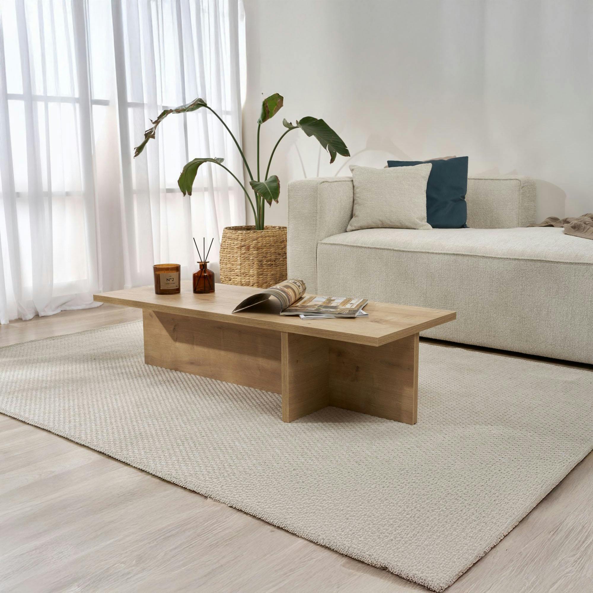 Table basse moderne minimaliste - effet bois de chêne MARFA