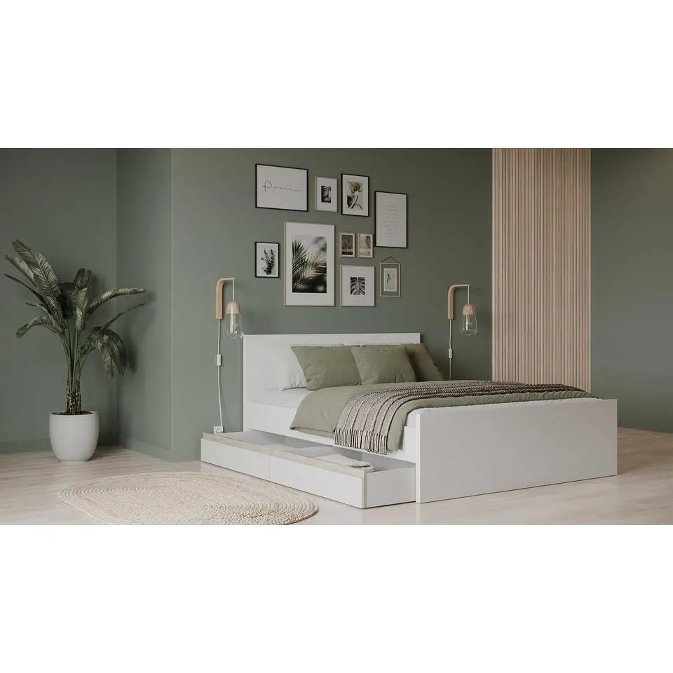 Set van 2 bedlades Clyde - wit/eikdecor