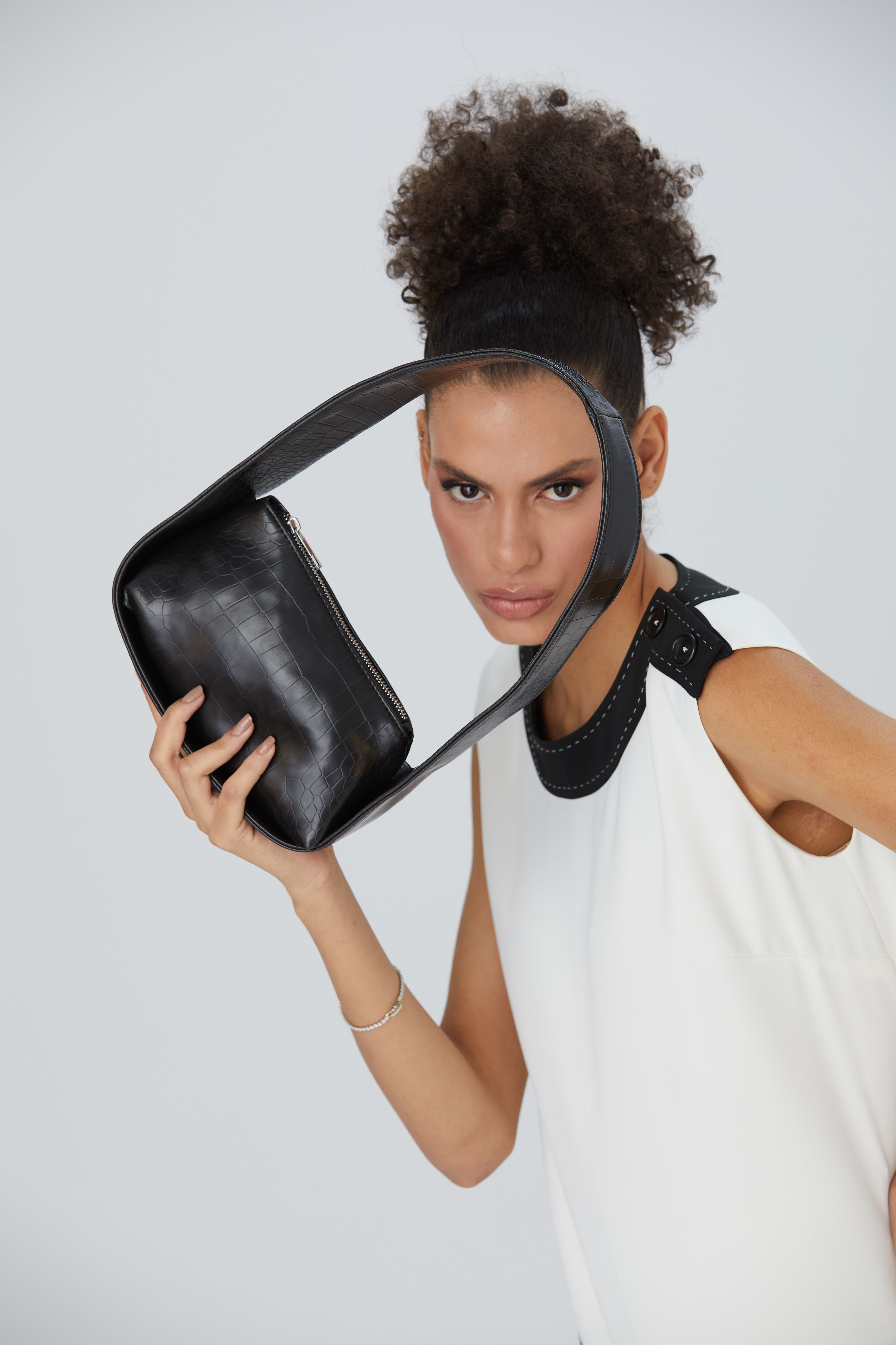 Belissh Asymmetric Croc Shoulder Bag
