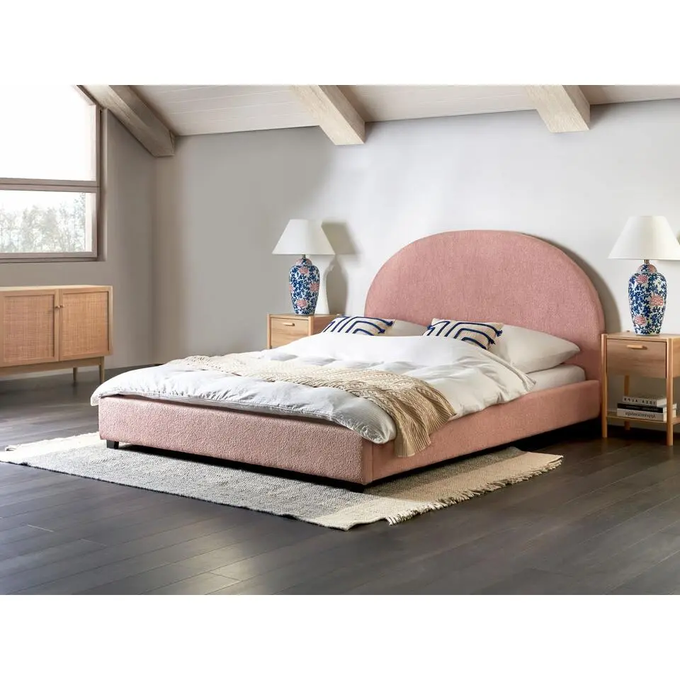 VAUCLUSE - Tweepersoonsbed - Pastelroze - 160 x 200 cm - Boucl&eacute;