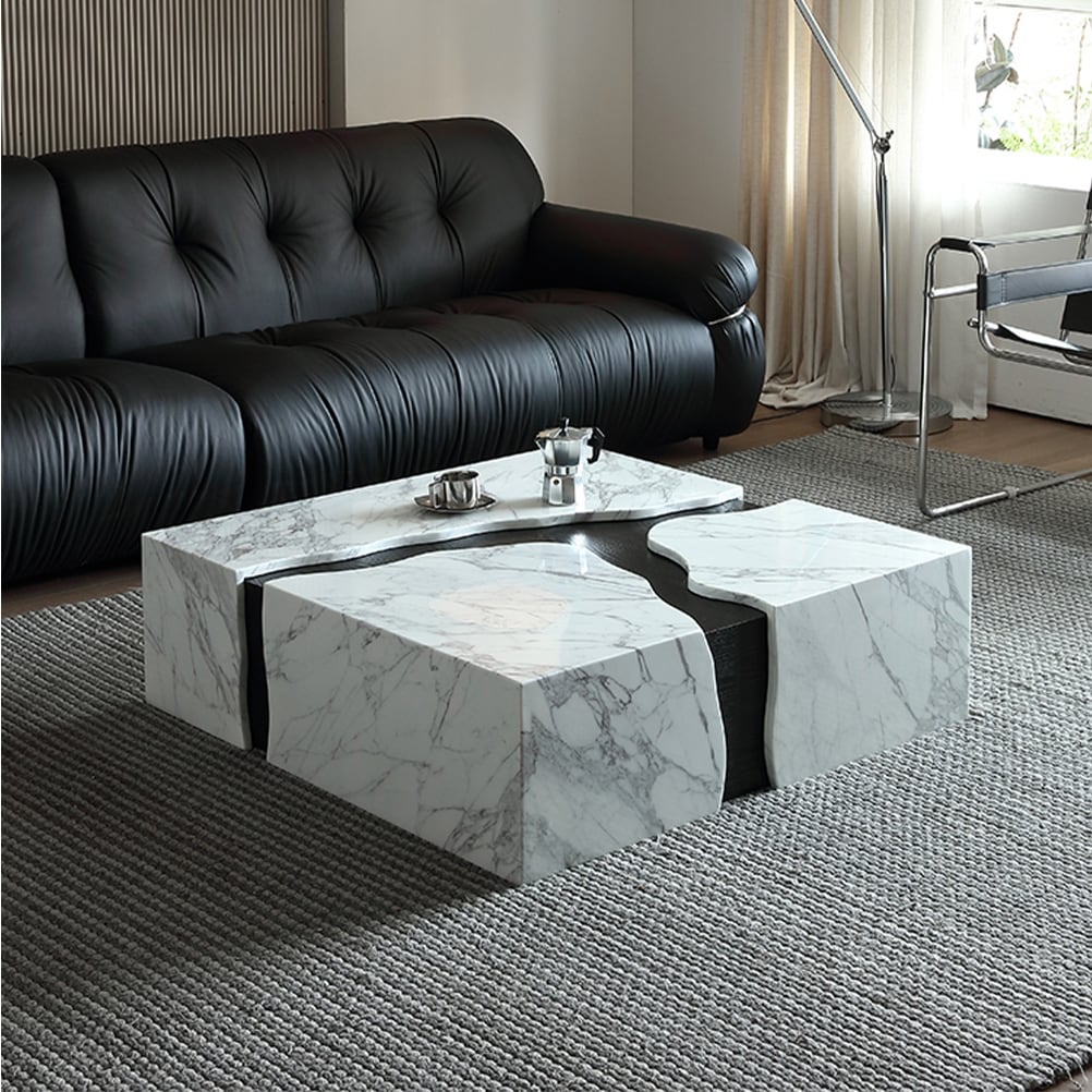 Square White Coffee Table,Modern Center Table For Living Room, bedroom, reception room, Office 39.4 L x 39.4W