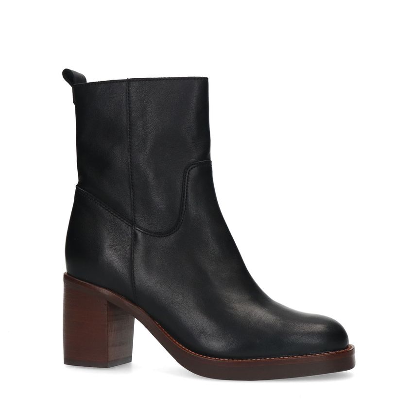 Manfield Zwarte leren enkellaarsjes met hak