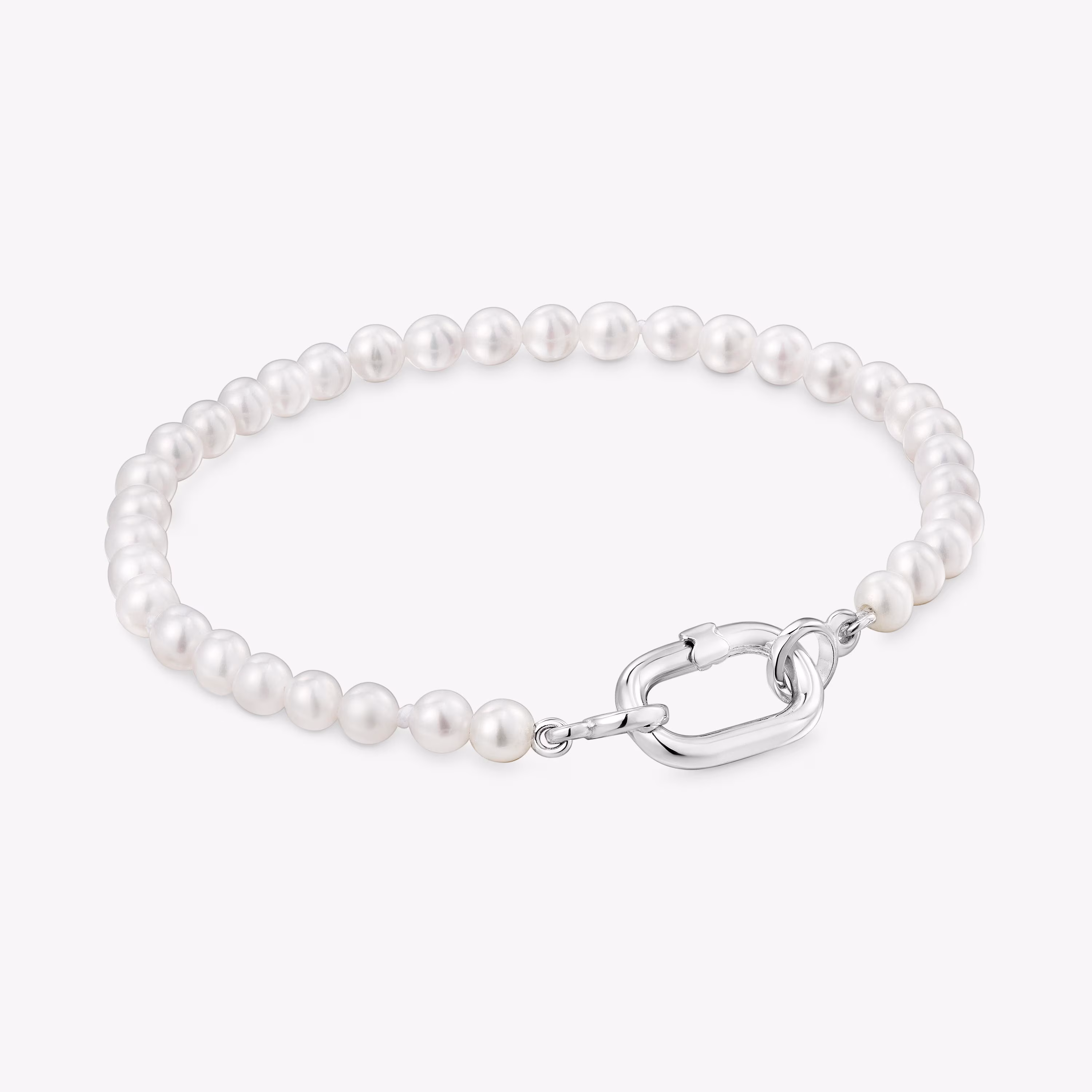 Pulsera con perlas cultivadas y anilla de plata Hold Oval