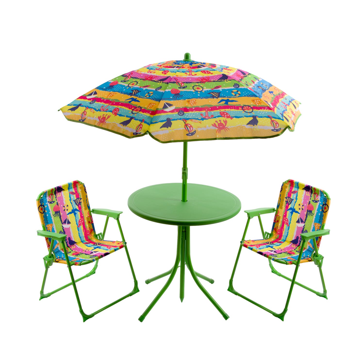 Set tavolino, ombrellone e 2 sedie bambino verde