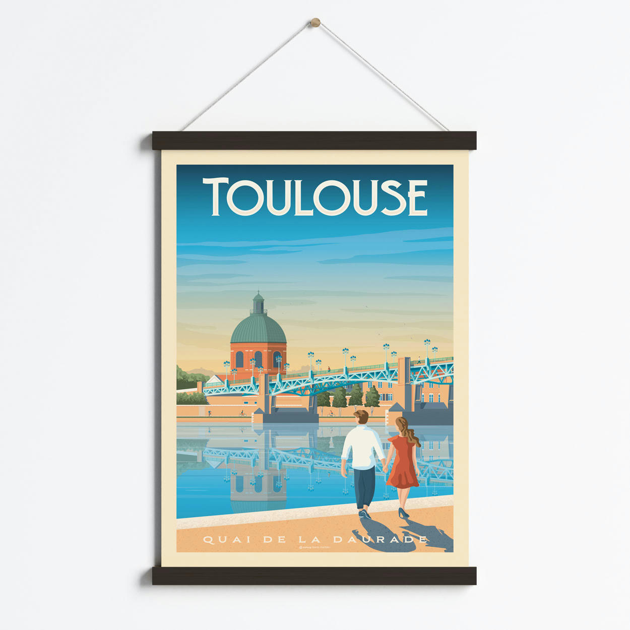 - Affiche Toulouse France + Cadre Magnétique (Bois Noir) 50x70 cm