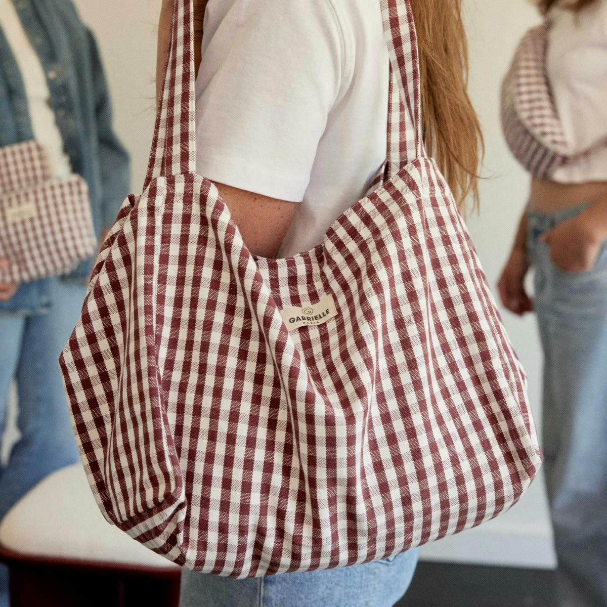 EQUILIBRE - Sac à main en coton imprimé Vichy rouge 60x32