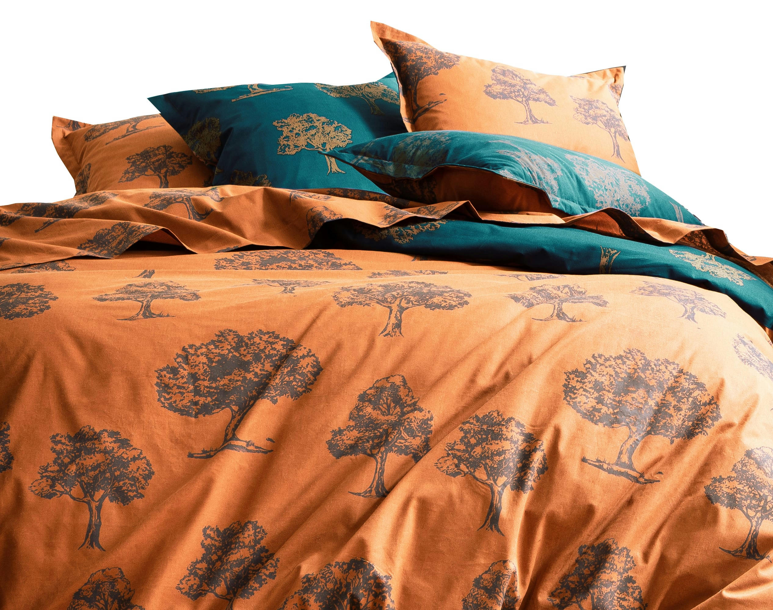 ARBRES - Housse de couette 260x240 en coton marron caramel