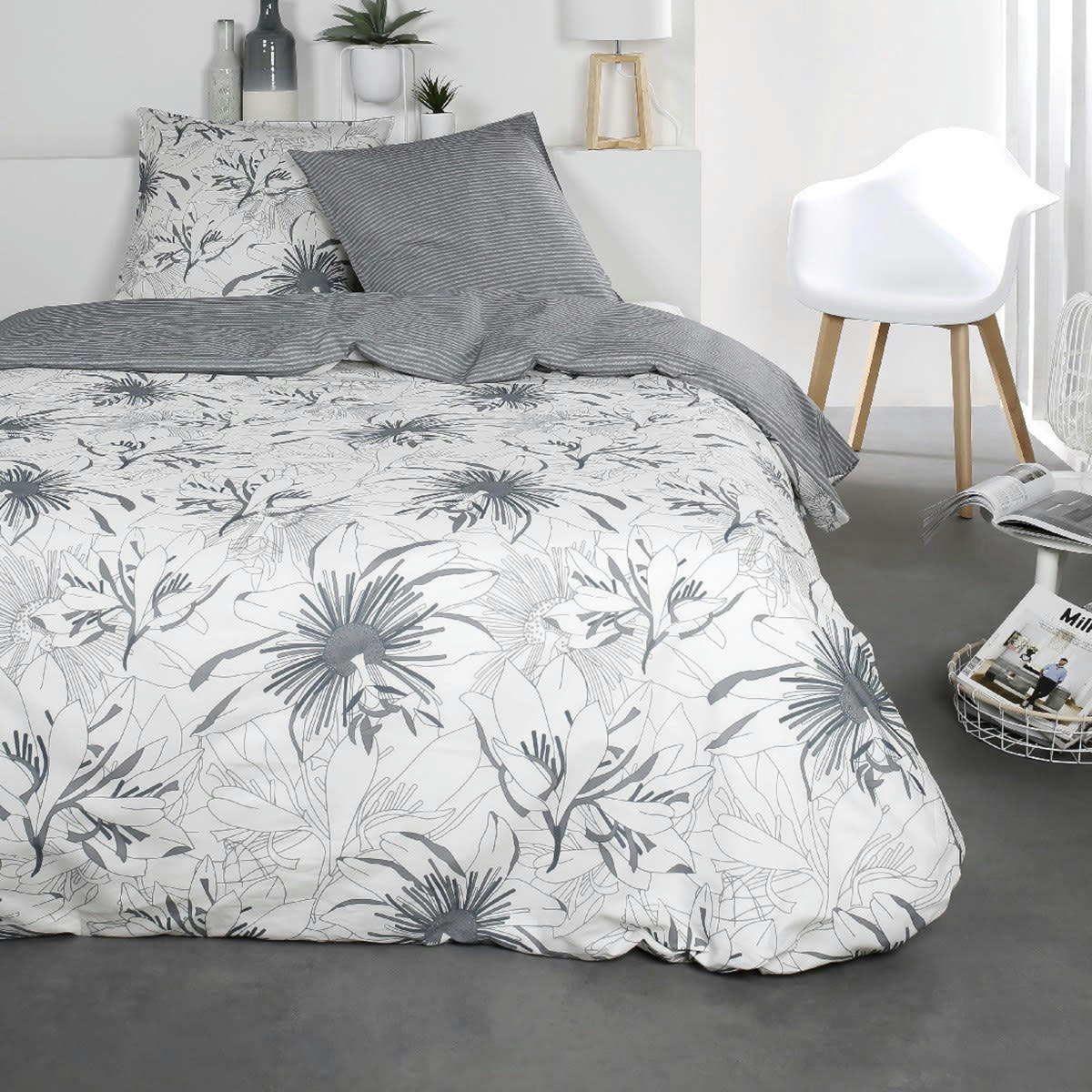 SUNSHINE KAIS - Parure de lit 2 personnes imprimé en Coton Blanc 220x240 cm