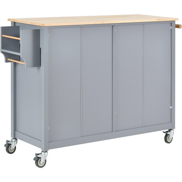 Solid Wood Top Kitchen Island Cart with and Locking Wheels，Spice Rack, Towel Rack, Blue - N/A