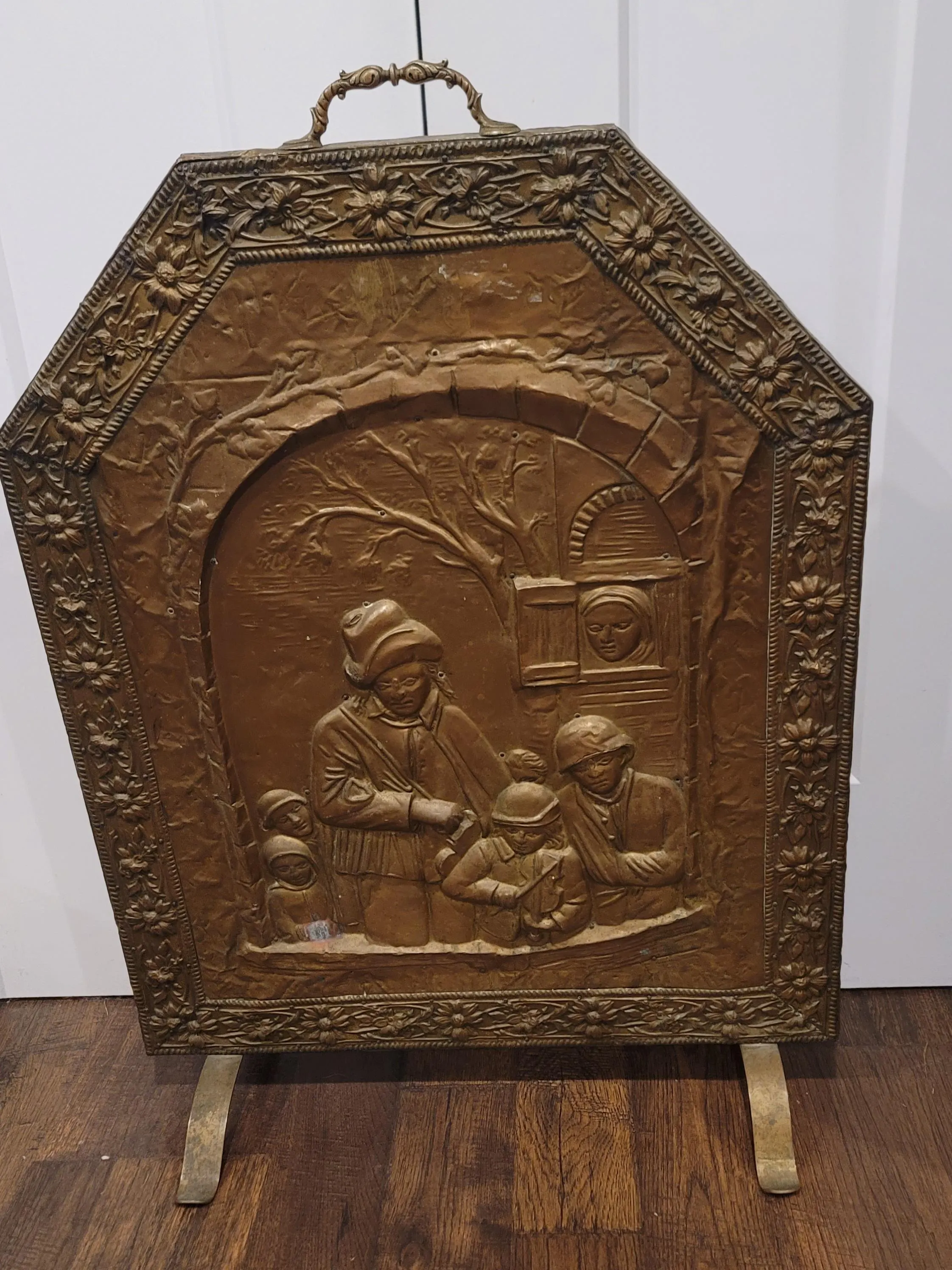 Antique Brass Fireplace Screen Old Country