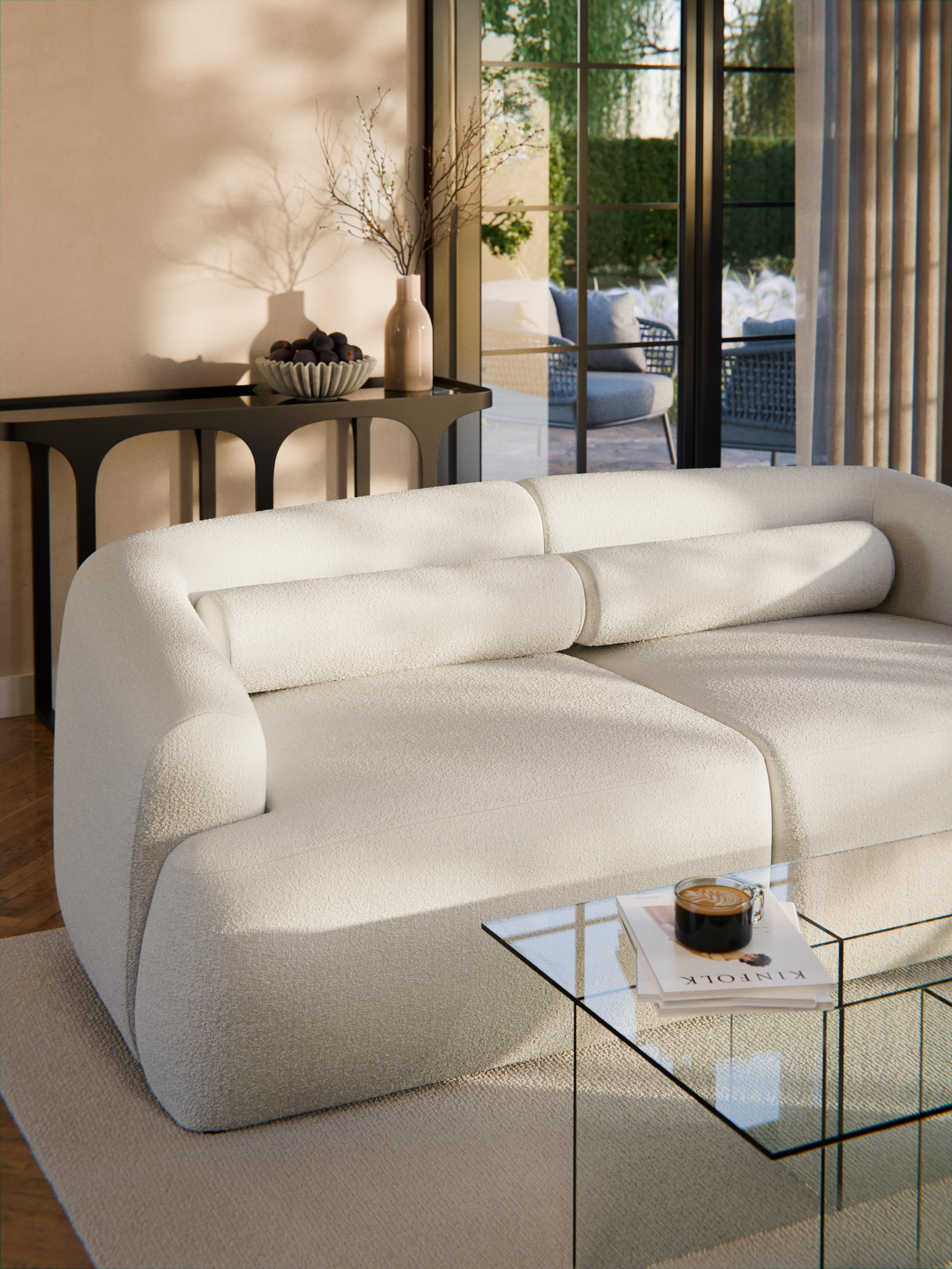 Bouclé-Sofa-Nackenrolle Sofia