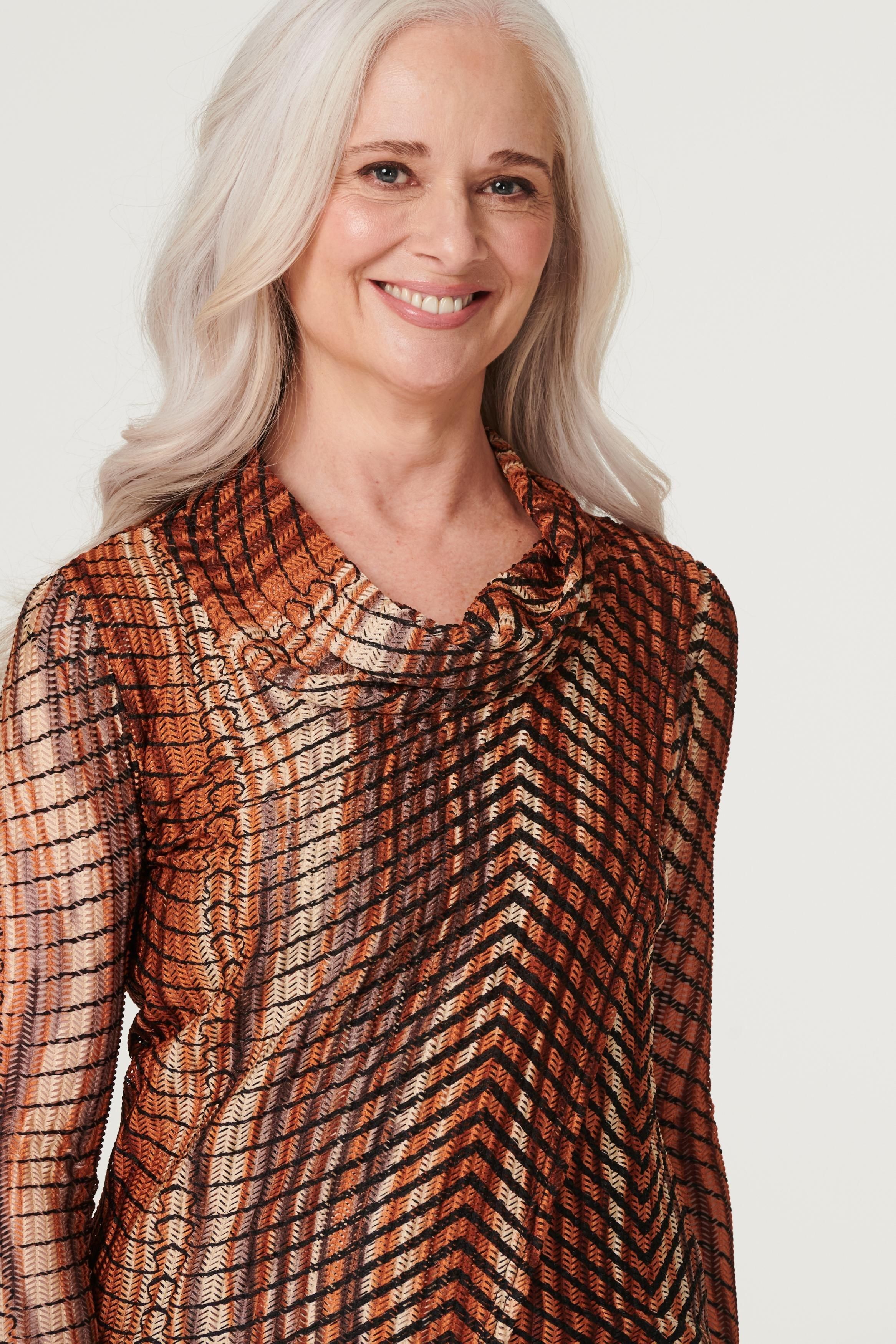 Izabel London Cowl Neck Layered Hem Top