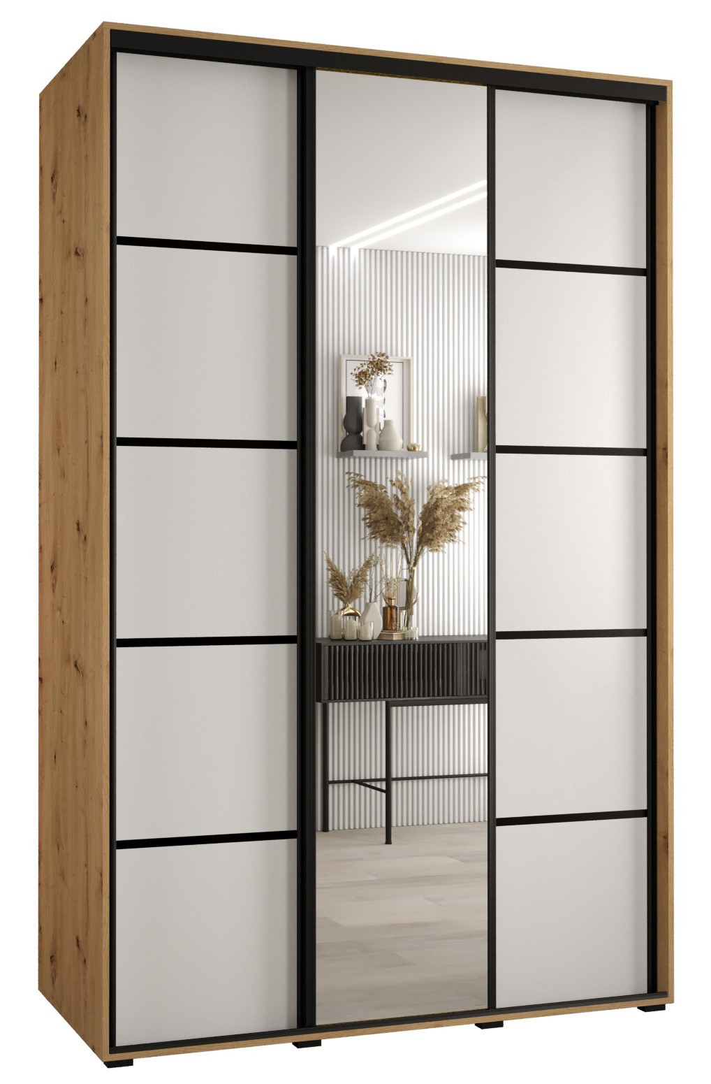 Szafa przesuwna 60 wysoka Davos 5 160 artisan biały czarny
