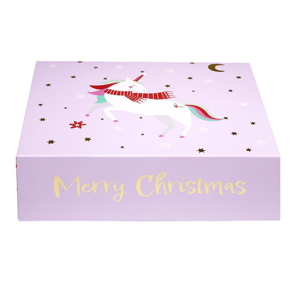 BoÎte cadeau No&euml;l pliable enfant licorne ou dinosaure 35x30cm (2 modèles)