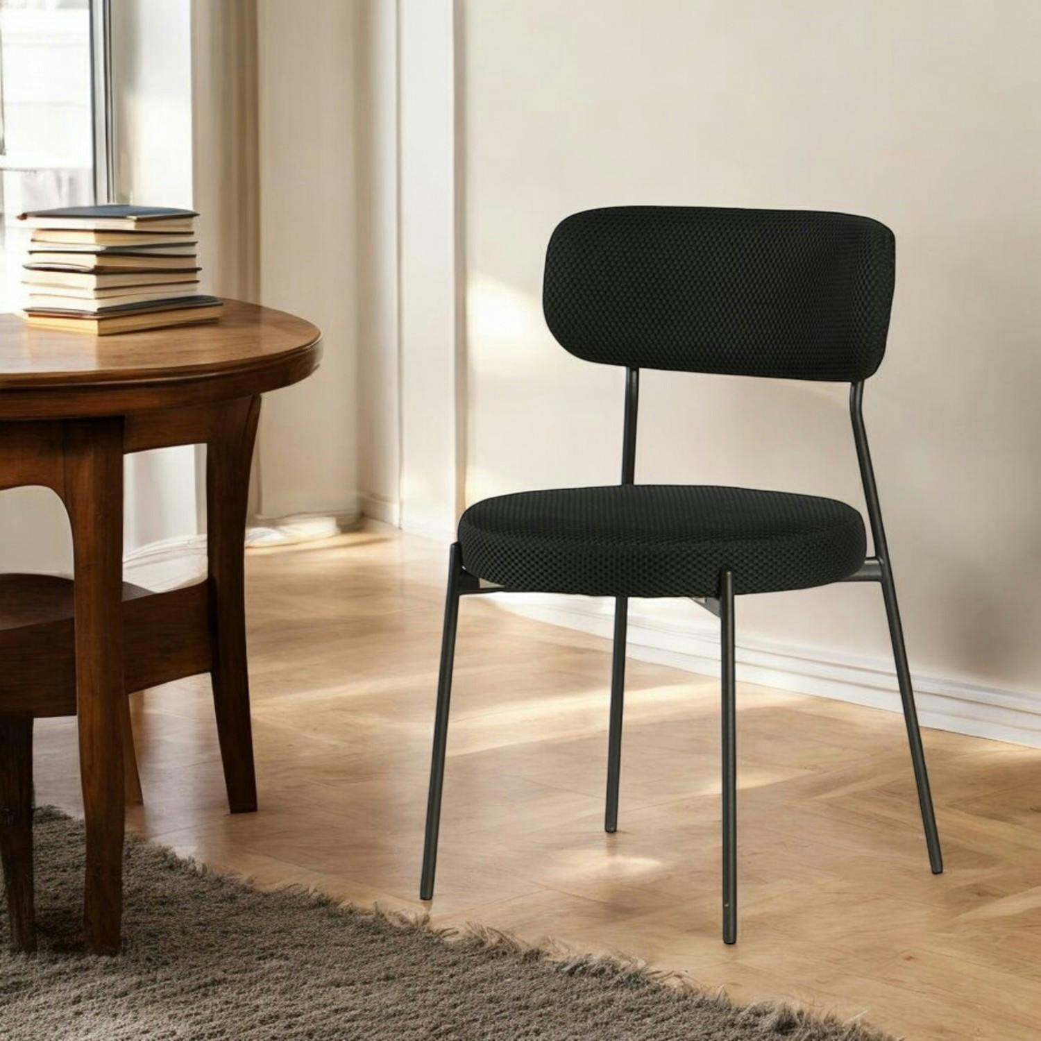 Chaise en tissu résille matelassée noir (lot de 2) IENA