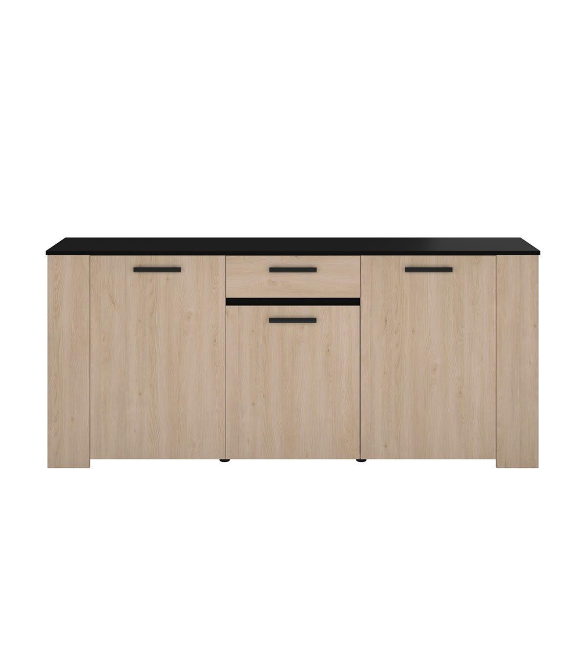 HELMA - Buffet 3 portes 1 tiroir effet bois L182 x H80 cm