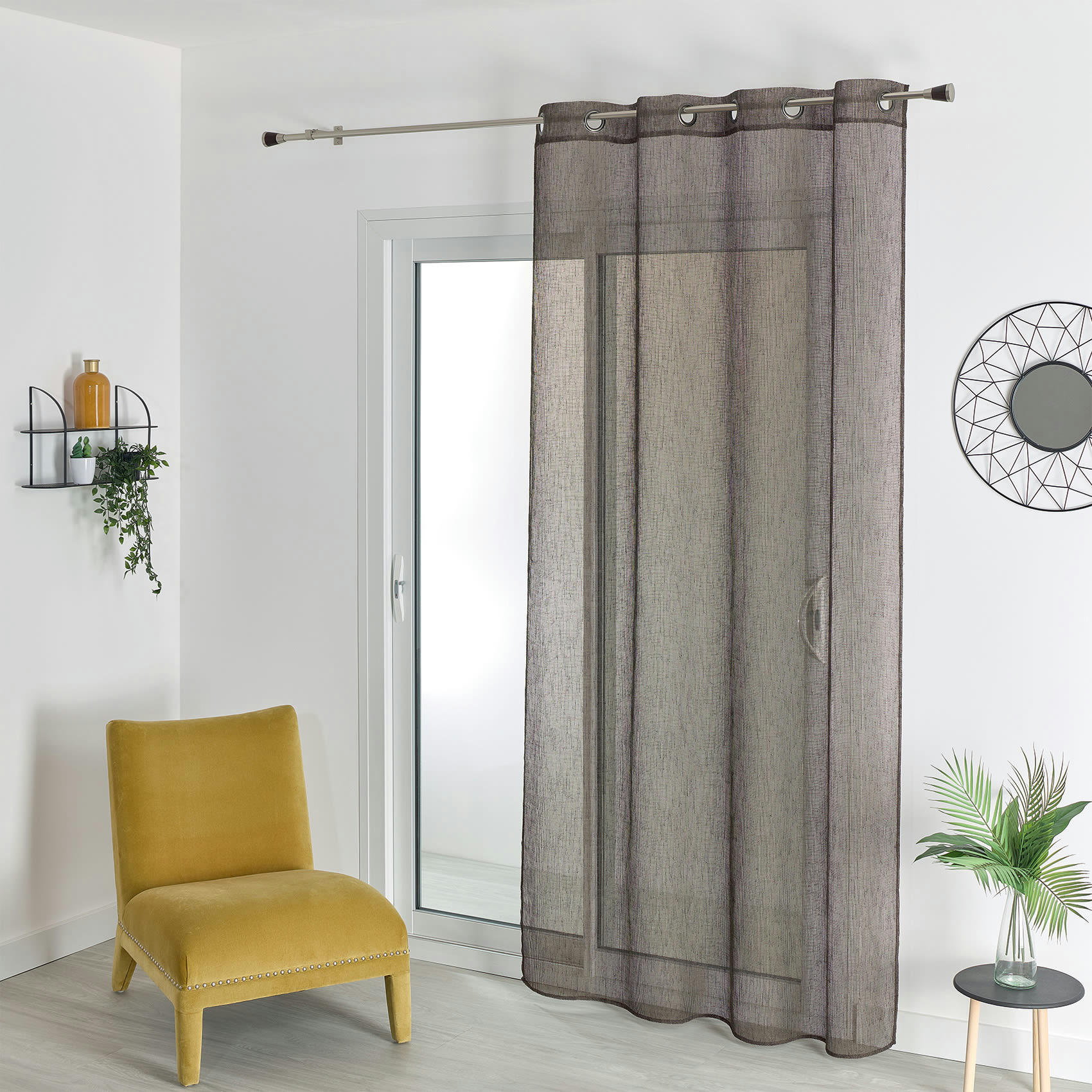 - Voilage tamisant en filet rustique polyester taupe 140x240 cm