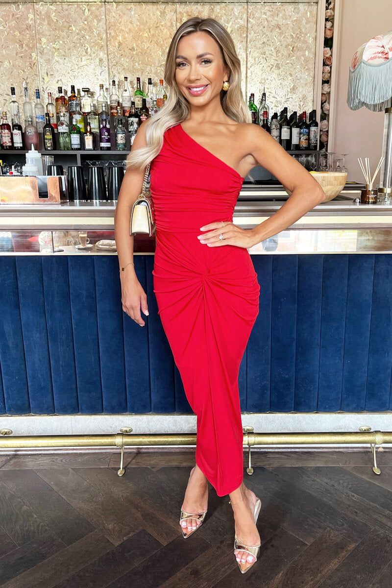 AX Paris Red One Shoulder Knot Skirt Midi Dress