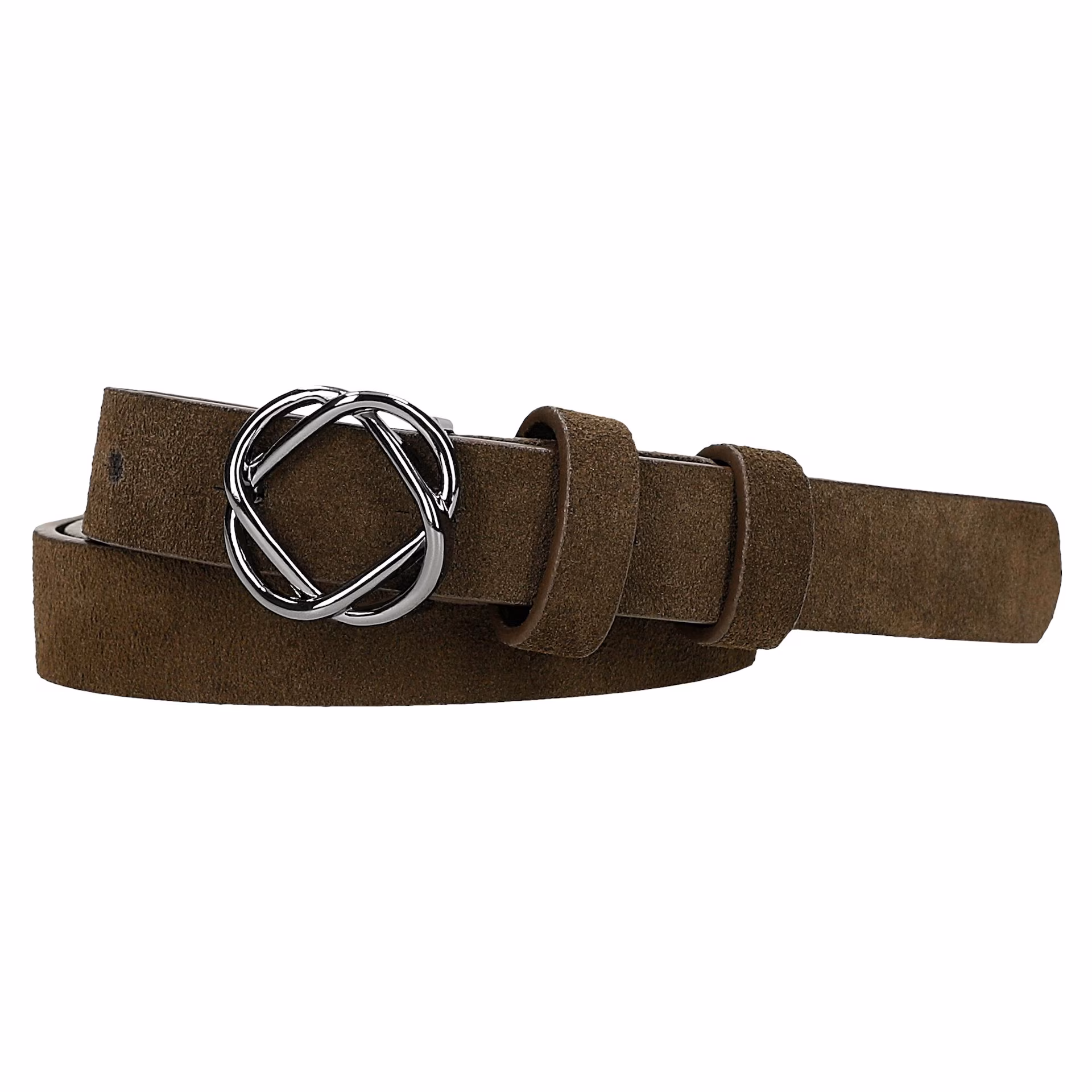 Brązowy pasek damski z dwoiny welurowej