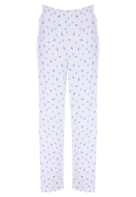 Womens Cream Ditsy Ribbed Pyjama Bottoms