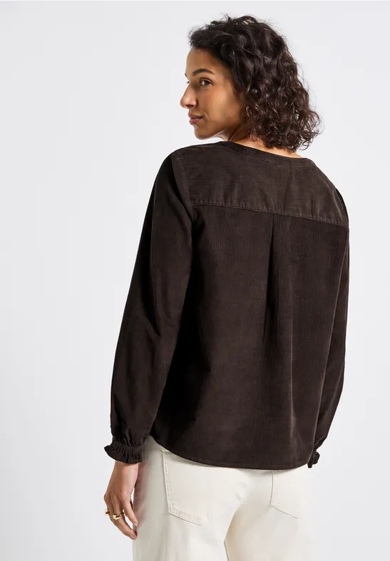 Cordbluse mit Rüschendetails