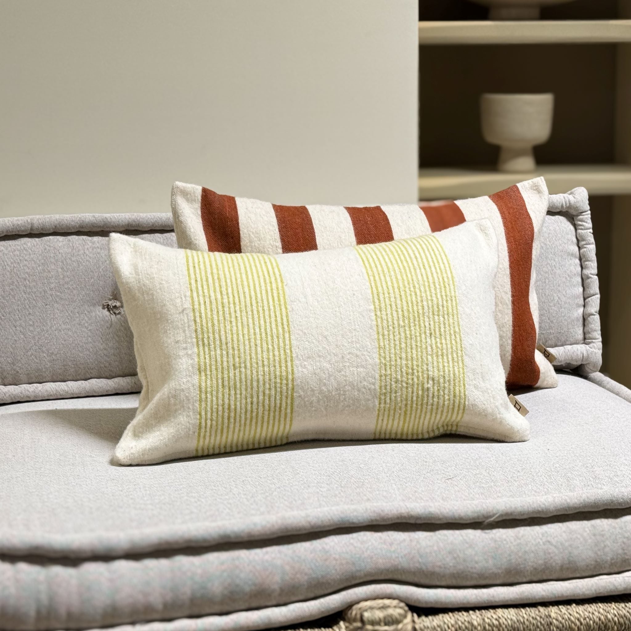 Household Hardware Handgemaakt Wollen Kussen - smalle streep - wasabi groen