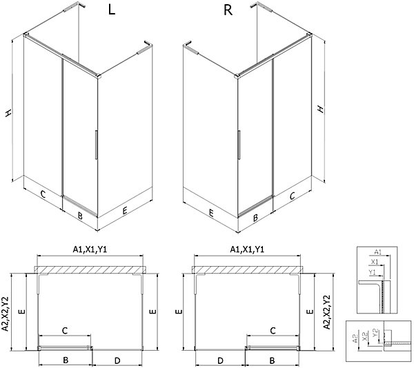 Mexen Rox-3S L cabine de douche à 3 parois coulissante 150 x 95 cm, transparent, or rose - 8C2L-150-095-60-00-3S