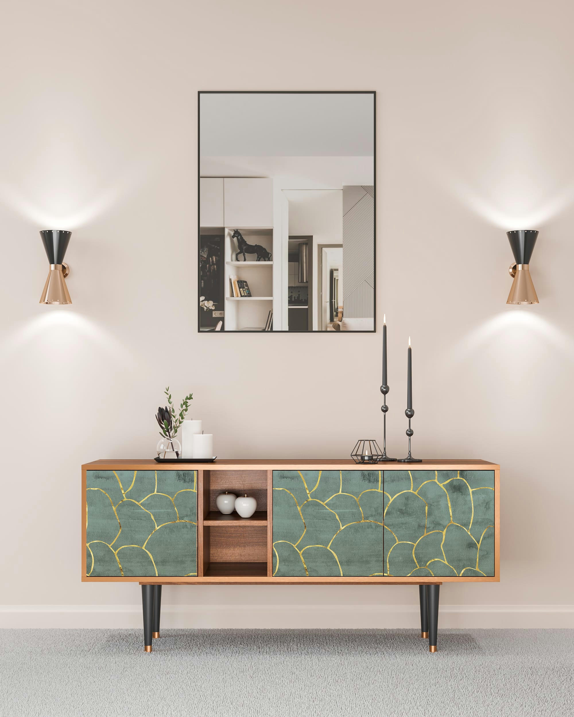 MAGNIFICENT WATER LILY - Meuble TV  bleu-vert 3 tiroirs L 150 cm