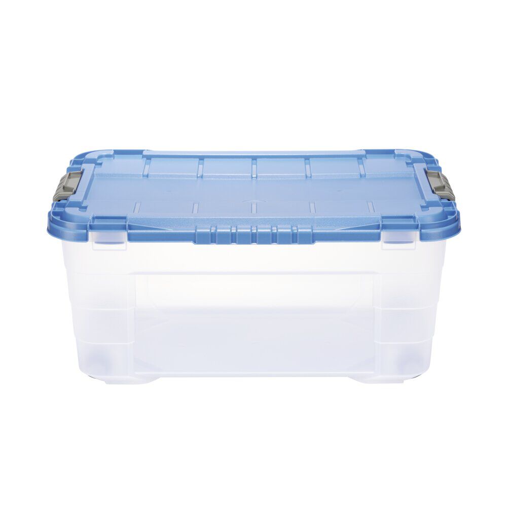 Box de rangement 40L plastique transparent 4 roues couvercle malin bleu 59x39xH27cm