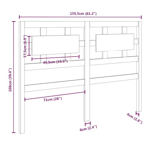 NNEVL Bed Headboard Black 155.5x4x100 cm Solid Wood Pine